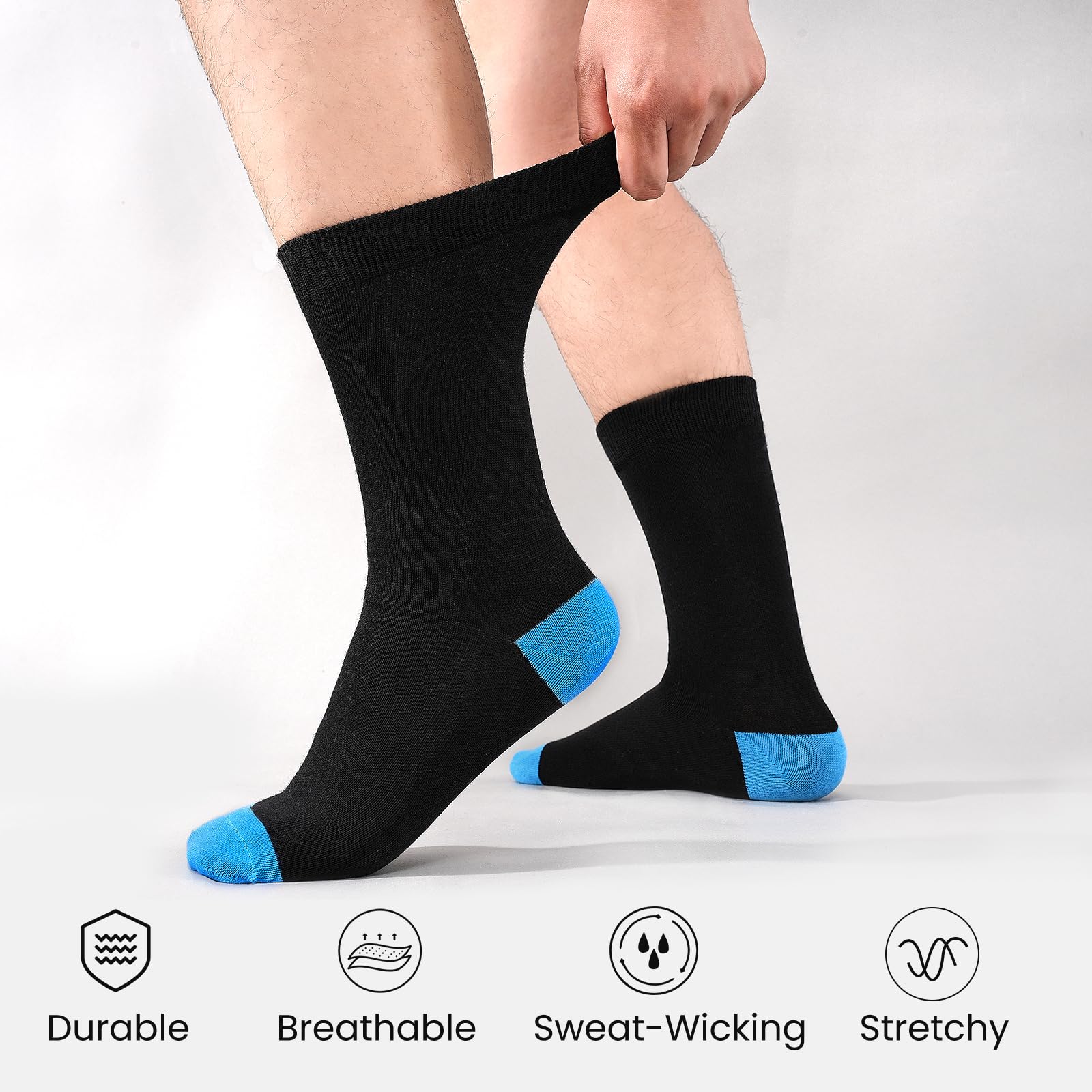 6/10 Pairs Mens Black Socks, Breathable Causal Cotton Socks Men Multipack, Soft Smart Dress Sock with Reinforced Heel & Toe, Suitable for Work and Daily Wear — view 7