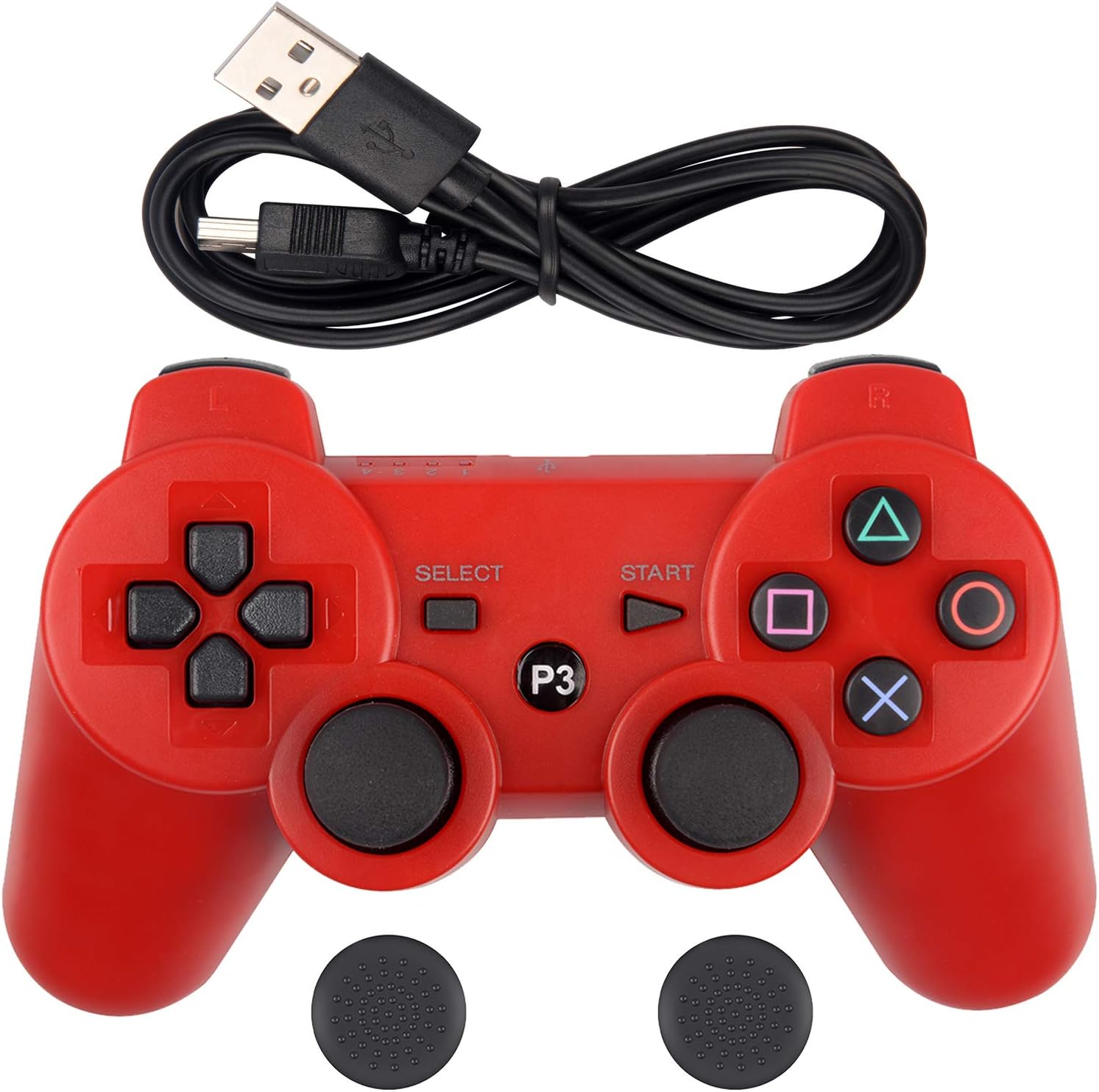 ONE250 Wireless Controller, Dual Vibration Bluetooth Joystick Sixaxis Gamepad Compatible with Playstation 3 PS3 (Red)
