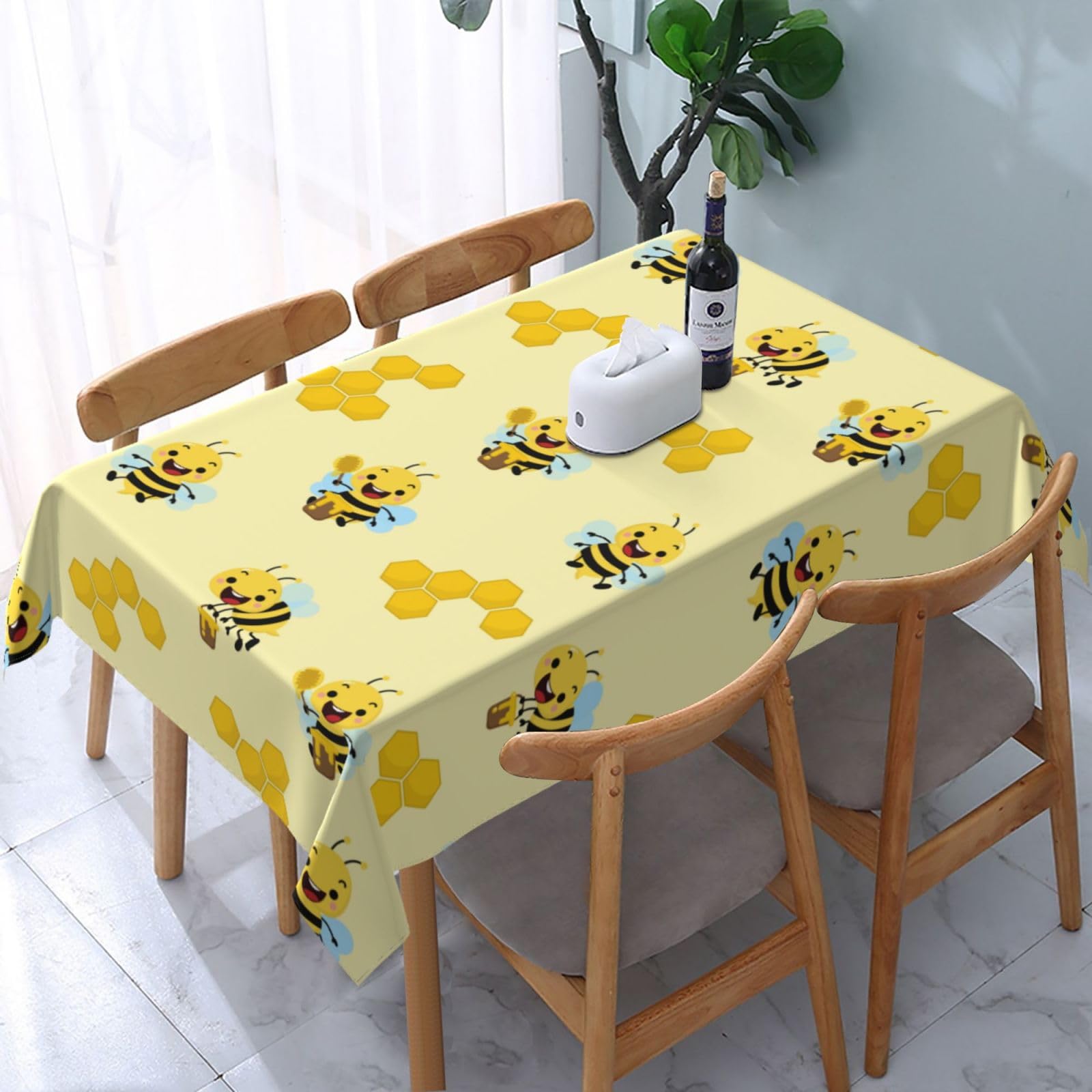 JunHeArt Cute Bee And Honey Pattern Tablecloth Rectangle Table Cover Washable Table Cloths Decor For Kitchen 54" X 72"