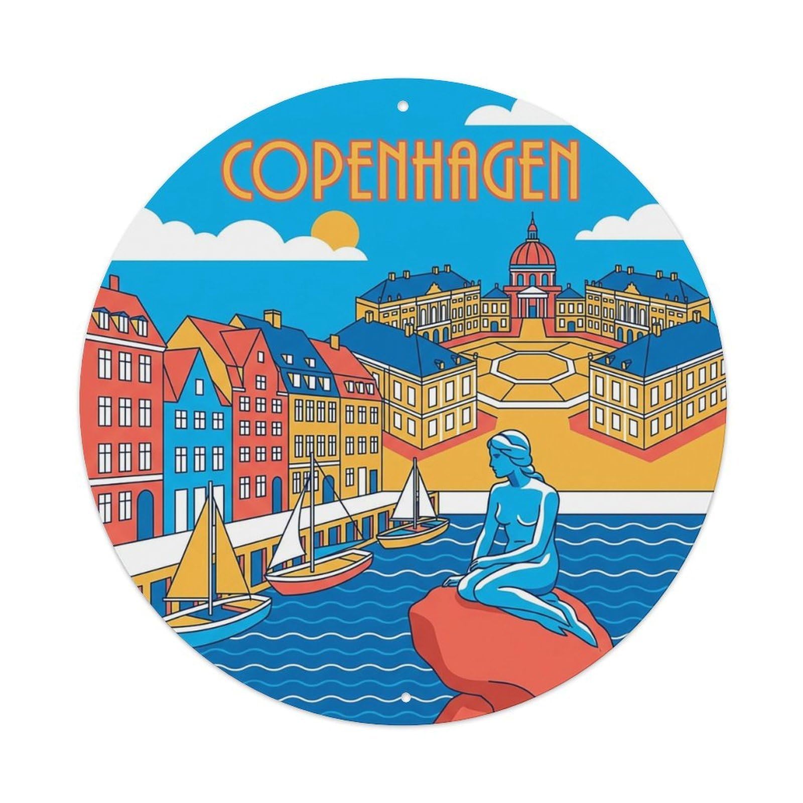 Vintage Travel Denmark Copenhagen Vintage Metal Tin Sign Plaque Wall Decor for Cafe, Club Bar, Office, Garden Metal Poster 8x8Inch