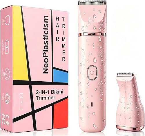 Bikini Trimmer for Women, 2-in-1 Electric Razors Shaver for Bikini Legs Pubic Hair,Rechargeable Ladies Bikini Hair Trimmer Removal with Snap-in Ceramic Blades IP7X Washable Head,Wet and Dry Use,Peach