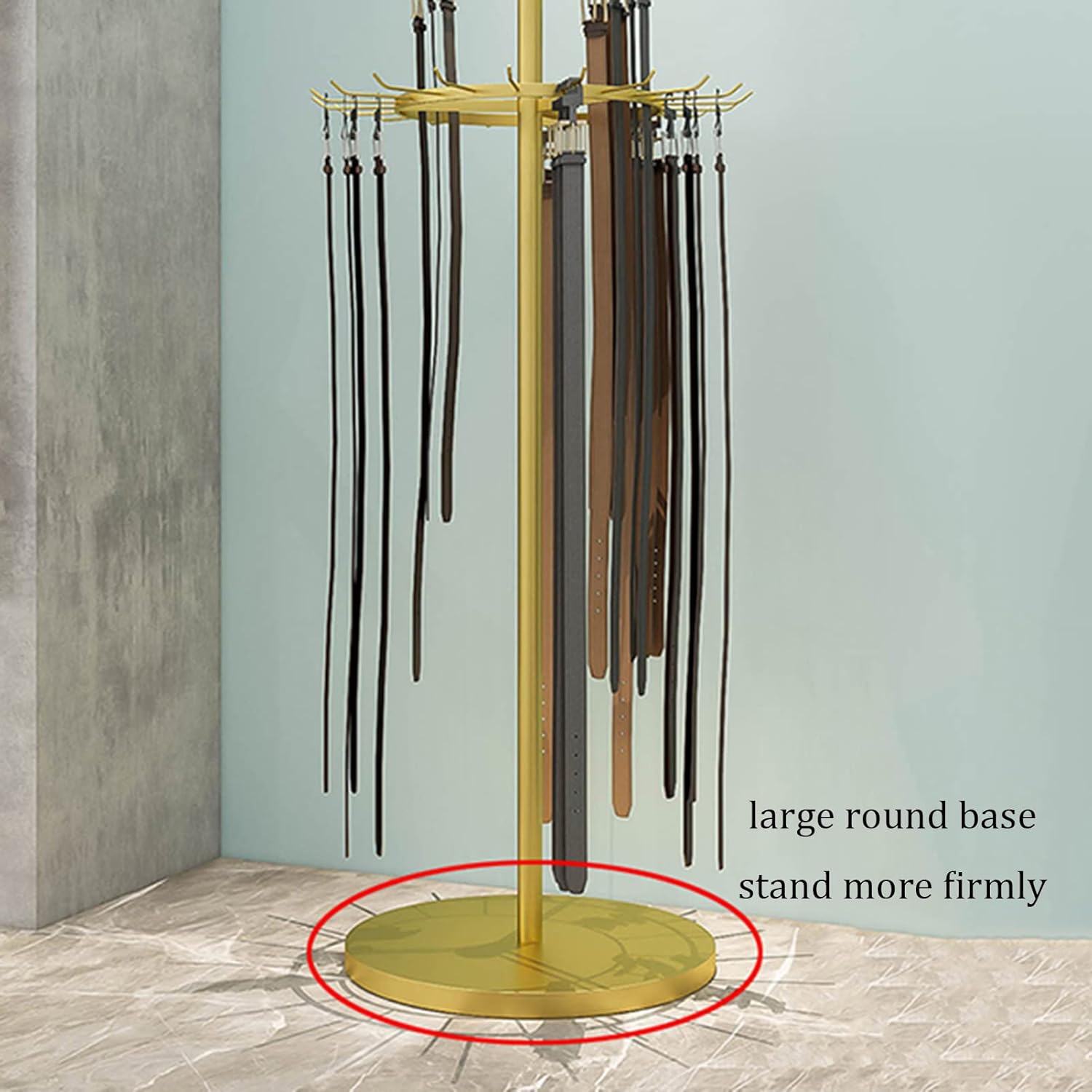 Floor Standing Belt Hanger,Metal Men Closet Display Stand Multifunctional Organizer,Ties Scarf Rack Shawls Purse Display Rack,for Clothing Bedroom Store Retail,Space Savi,Gold