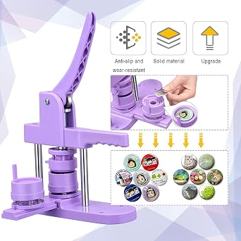 Badge Maker Button Machine 25+32+58 mm Pin Maker Machine 300 Plastic Badge Sets DIY Badge Press Machine with Molds & Round Paper Cutter (Purple)