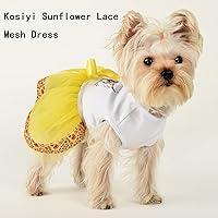 Vista 4 de Vestido de encaje para perro con girasol, bonito tutú para perros y gatos pequeños y medianos, amarillo, girasol