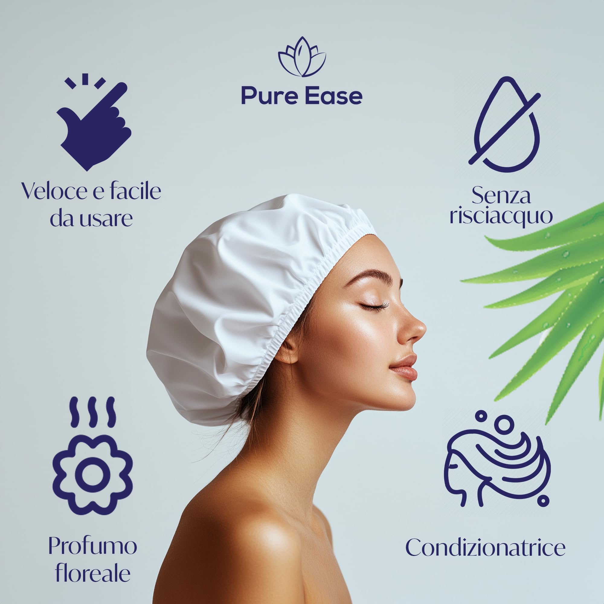 Pure Ease Cuffia Shampoo per Allettati - Lavaggio Capelli per Disabili con Salviette Capelli, Ideale per Anziani e Persone Allettate, Formula Delicata, Perfetta per Strutture Sanitarie (Pack of 5)