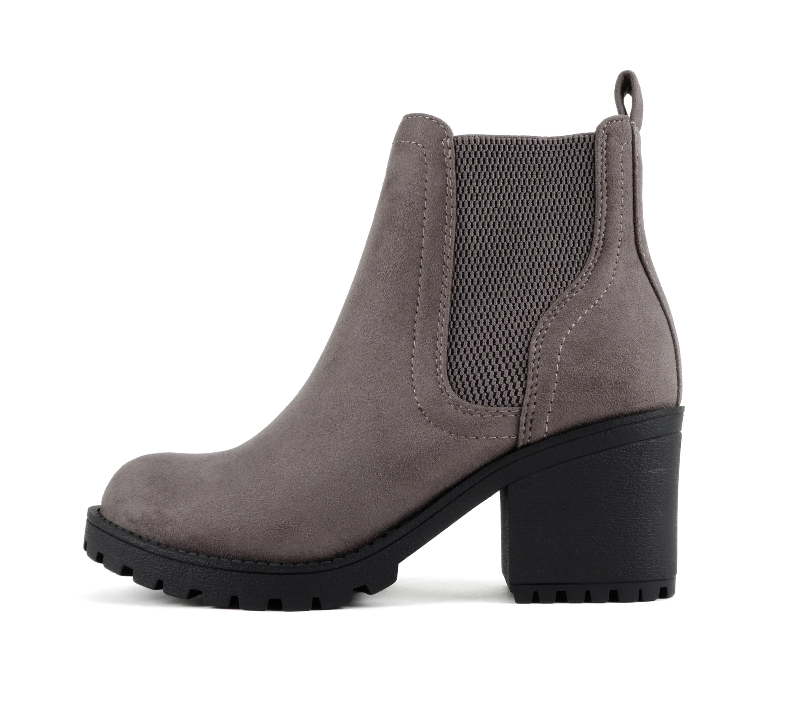 Soda ZINON Women Lug Sole Mid Heel Chelsea Fashion Ankle Boot w Double Elastic Gore