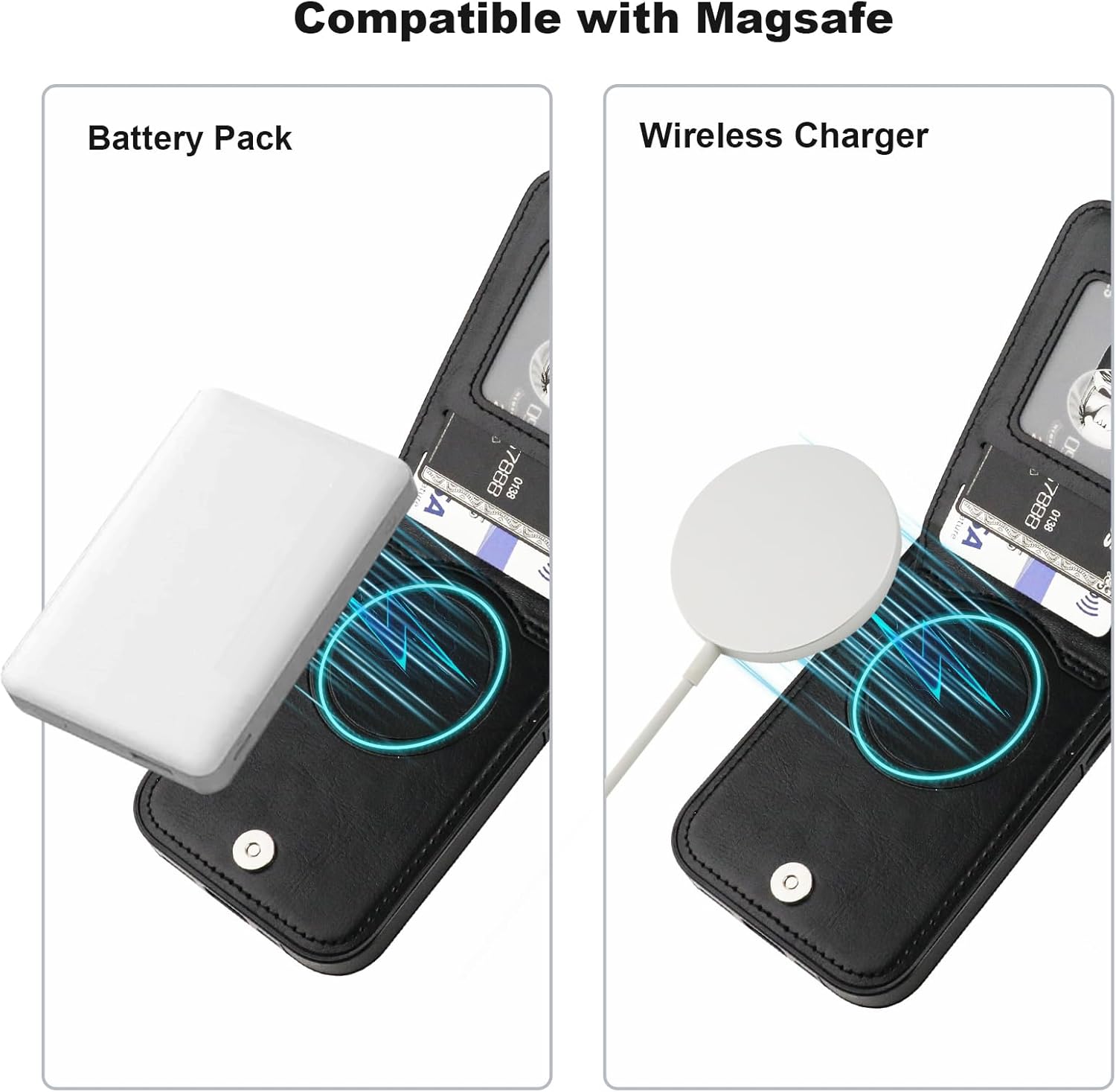 KIHUWEY for iPhone 16 Pro Case Wallet Compatible with MagSafe Wireless Charging, Credit Card Holder, RFID Flip Leather Magnetic Clasp Kickstand Heavy Duty Protective Cover 6.3 Inch (Black) - Image 4