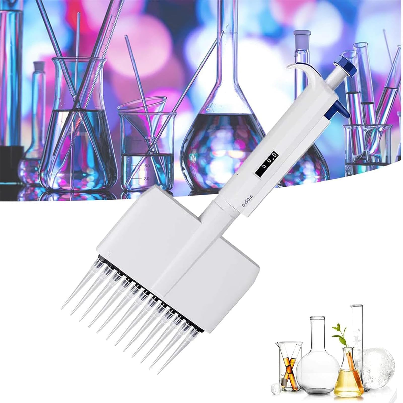 Mehrkanal-Pipettier-Controller, 8-Kanal-Pipette, 0,5 Ul-300 Ul Volumenbereich, Präzise Mehrkanal-Probenahme, Manuell Digital Einstellbare Mikropipette,5-50ul