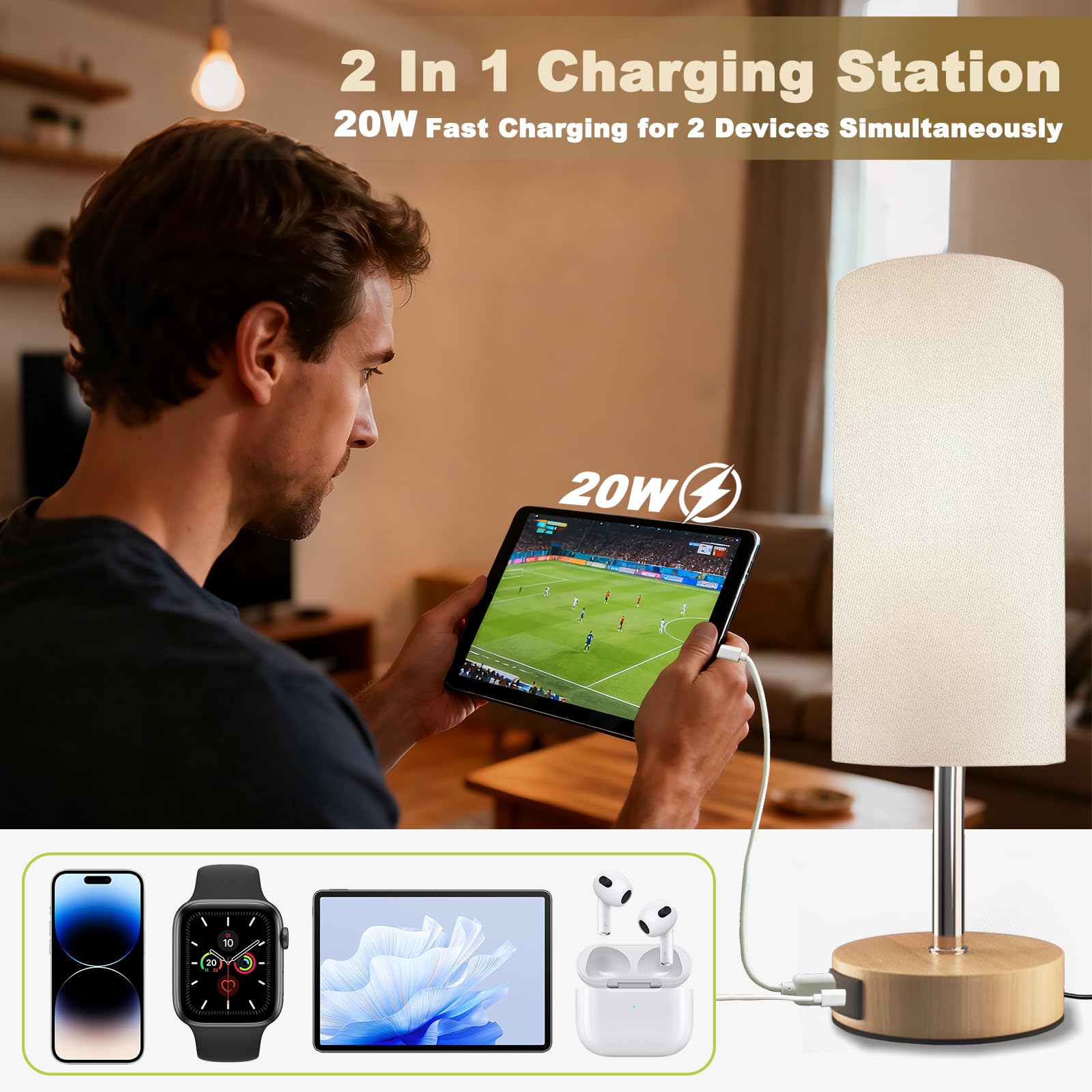 Lampe De Chevet Tactile à Intensité Variable, Lampe De Chevet LED