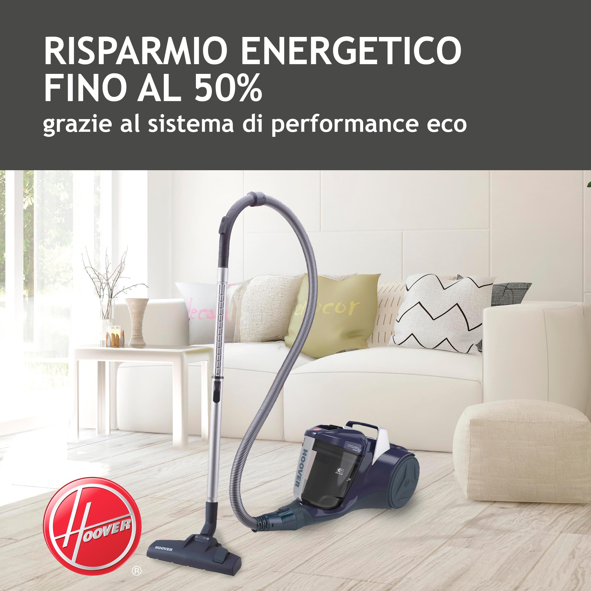 Hoover Breeze BR71_BR20011 Aspirapolvere a Traino senza Sacco, Ciclonico, Spazzola Parquet, Accessori Integrati, 700W, Blu Navy [Classe di efficienza energetica A]