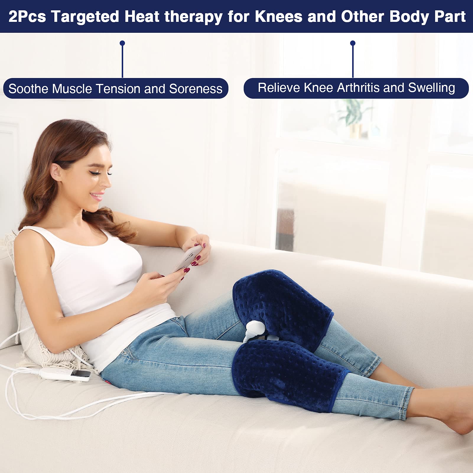 JOBYNA Almohadilla Térmica Eléctrica, lmohadilla de Terapia de Calor para Aliviar el Dolor, Calentamiento Rápido de 5s, 30-70 ℃ Ajustable, Lavable a Máquina, Pantalla Digital (Rodillas)