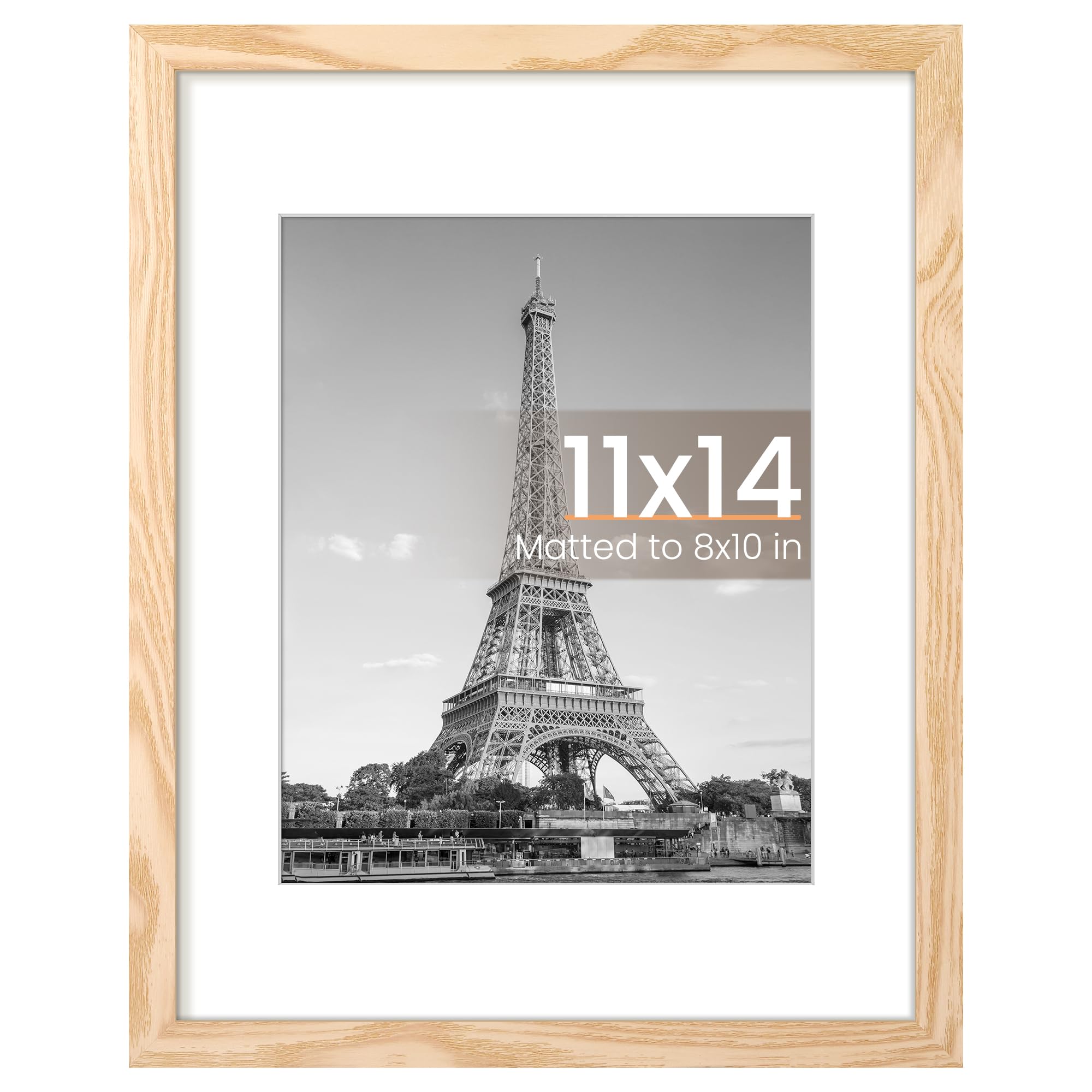 Photo 1 of upsimples 11x14 Picture Frame, Display Pictures 8x10 with Mat or 11x14 Without Mat, Wall Hanging Photo Frame, Natural Style, 1 Pack