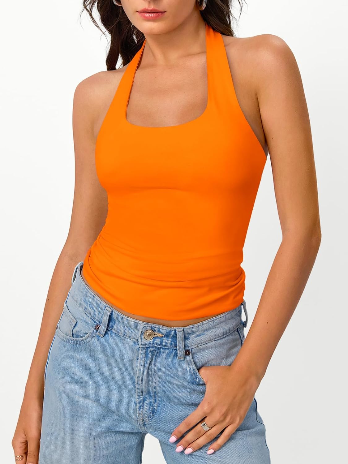 Trendy Queen Halter Tops for Women 2026 Summer Going Out Tops Backless Crop Sleeveless Workout Shirts Cute Y2k Clothes - Image 2