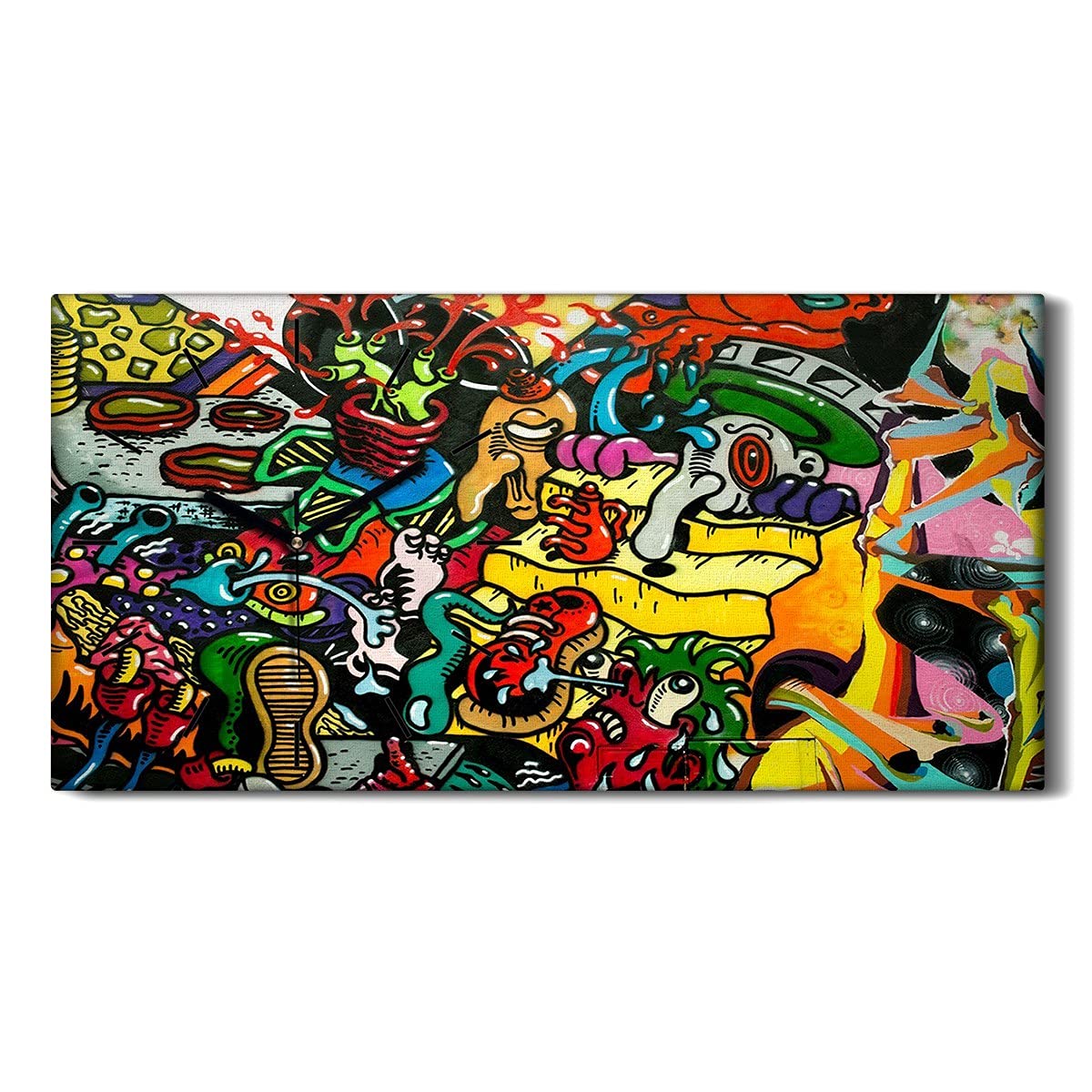 Horloge sur Toile Graffiti Urbain 60x30cm Image Art Moderne Horloge Murale Silencieuse