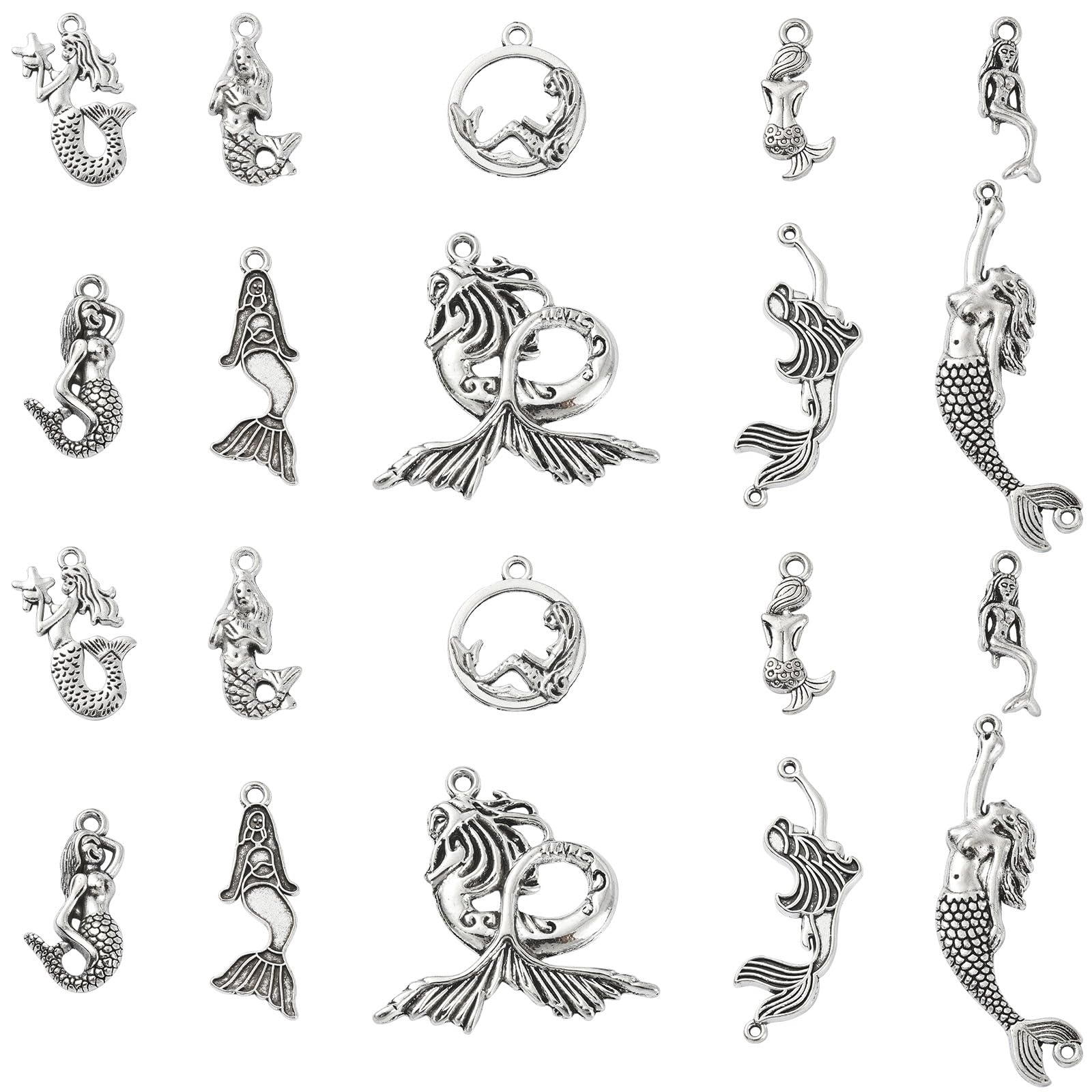Stiesy 100Pcs 10 Style Tibetan Mermaid Charms Antique Silver Ocean Sealife Mermaid Fish Charm Bulk Vintage Fish Tail Dangle for Bracelet Jewellery Making DIY Crafts Necklace โ image 1