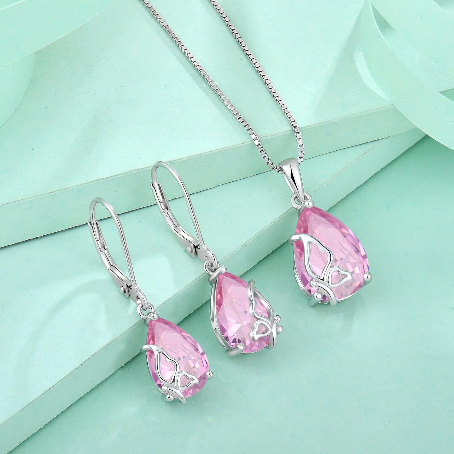 Butterfly Necklace 925 Sterling Silver Teardrop Birthstone Pendant Necklace Butterflies Jewelry Gifts for Women - Image 5