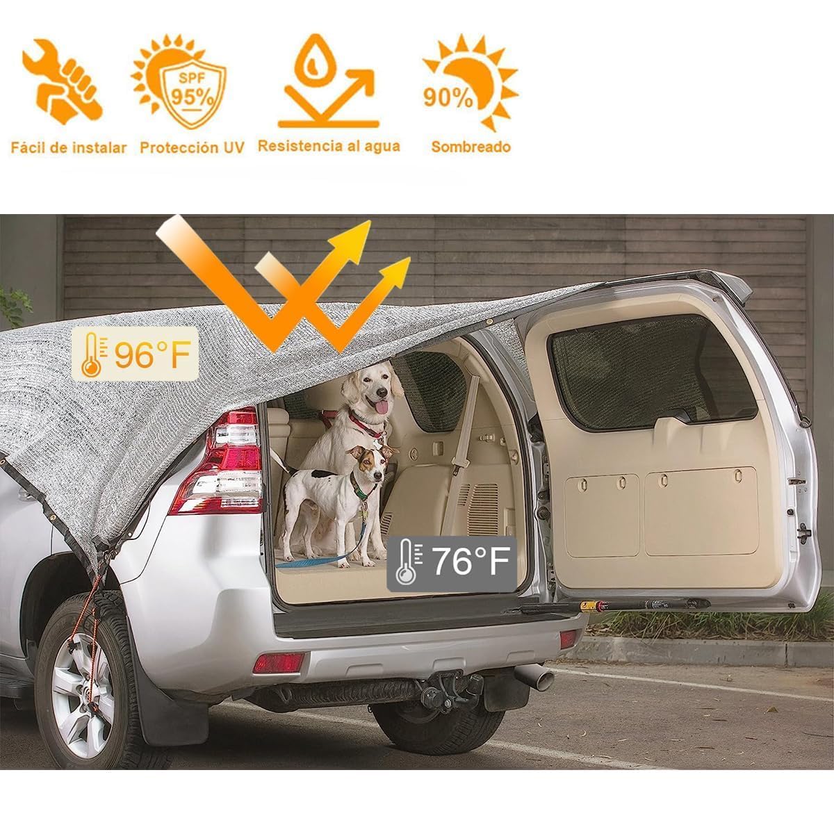 Schattennetz Auto Hund 3 m x 4 m Hitzeschutz Sonnenschutz Alunetz 90% UV Luftdurchlässiges Sonnennetz Hitzeschutz Haube Schattennetz für T5 T4 T6 Camping Zubehör Wohnwagen Wohnmobil