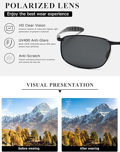 Miniatura 6 de AEVOGUE anteojos de sol polarizados para hombres, marco metálico rectangular, anteojos retro AE0535.