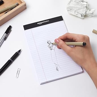 Amazon Basics Narrow Ruled Lined Writing Note Pads for Notes, Office Supplies, 5 x 8, White, 12-Pack of 50 Pages, Perforated