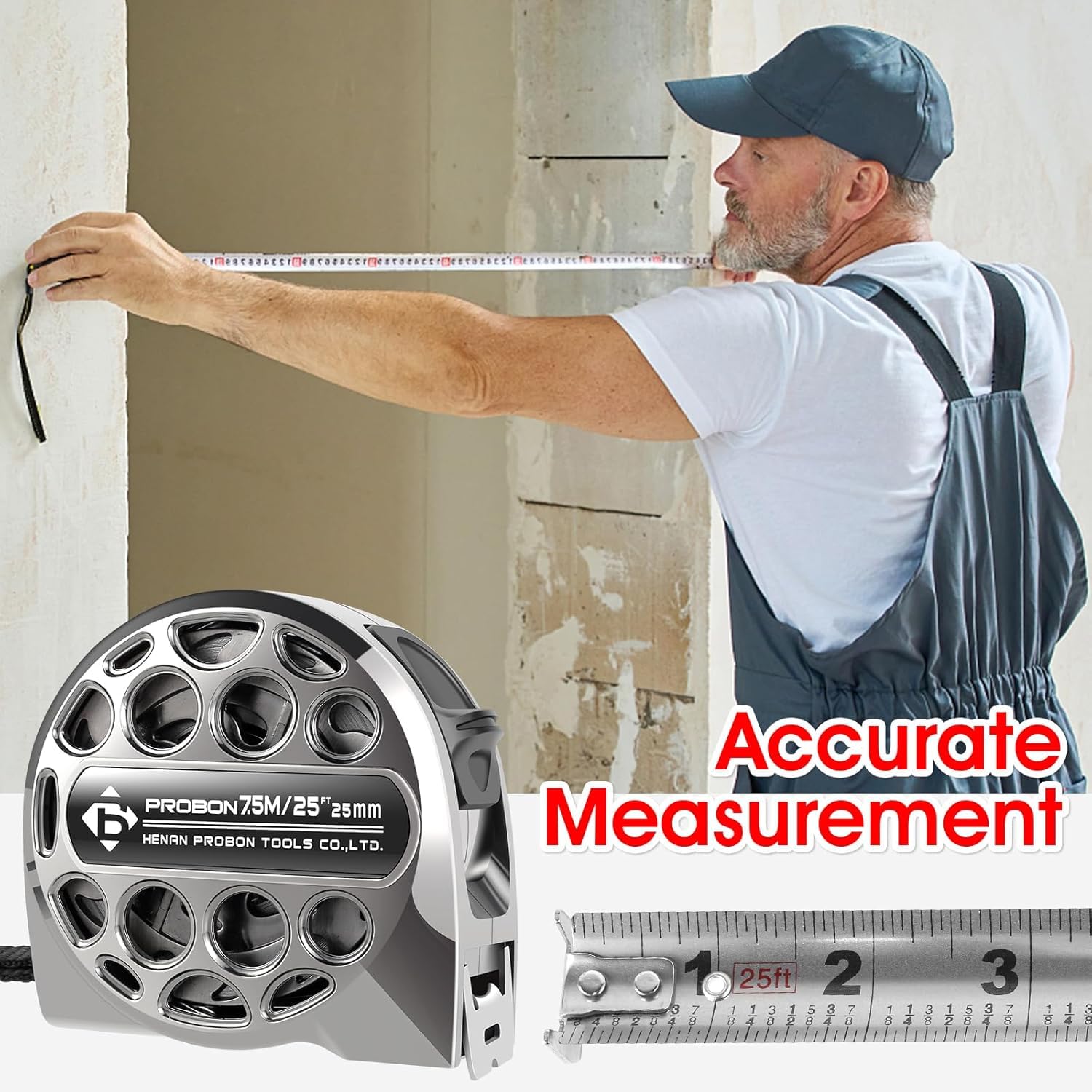 2 pz 25FT in acciaio inox anticorrosione retrattile metrico righello, anti-caduta resistente all'usura in acciaio inox metro a nastro doppia scala, design cavo titanio metro a nastro