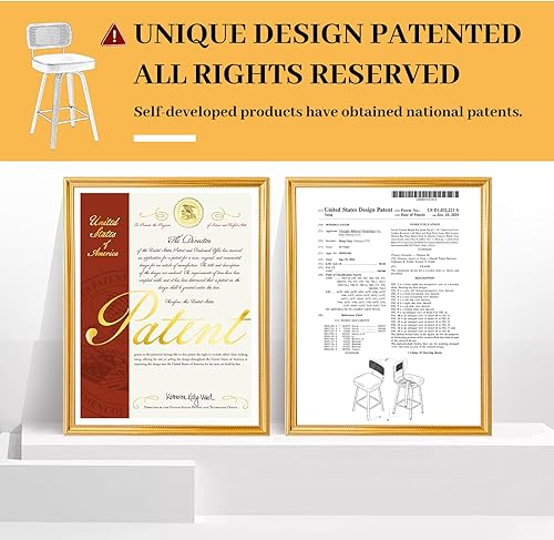 Miniatura 9 de Bekrvio Juego de 3 taburetes de bar giratorios de altura de mostrador, taburetes de bar tapizados de piel sintética con respaldo de ratán, sillas de