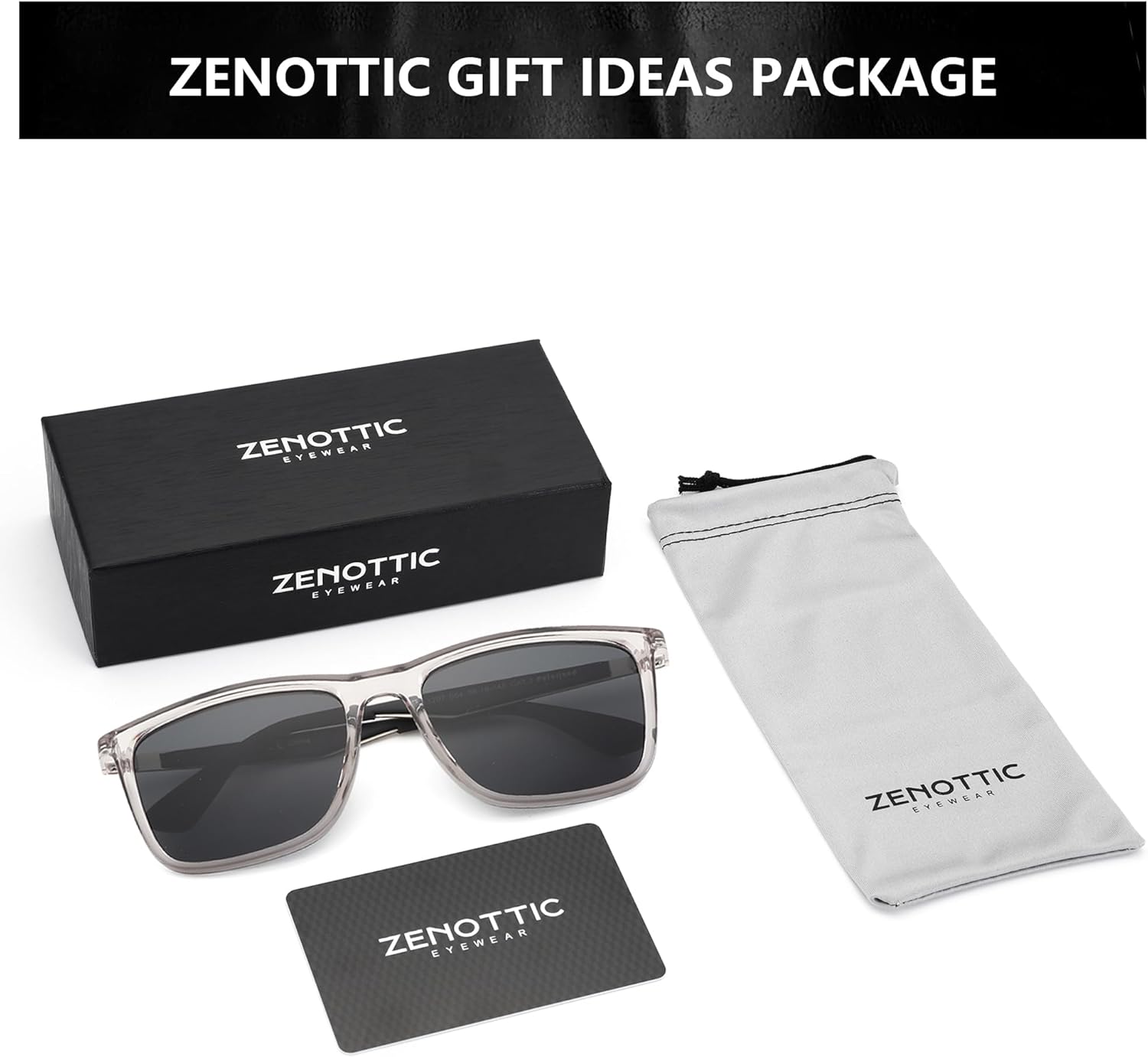 ZENOTTIC Polarized Sunglasses for Men Rectangle Ultralight Carbon Fiber Frame UV400 Protection Classic Sun Glasses