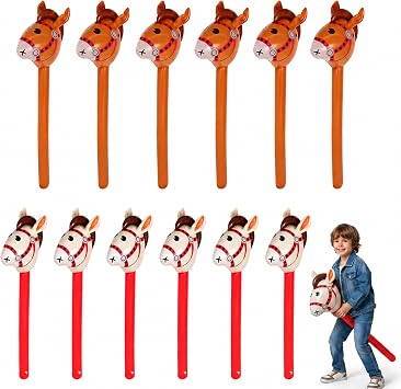 12 PCS Inflatable Horse Stick,37 Inch Blow Up Horse Head on Stick,Hobby Horses for Inflatable Horses for Cowboy Cowgirl Party Western Birthday