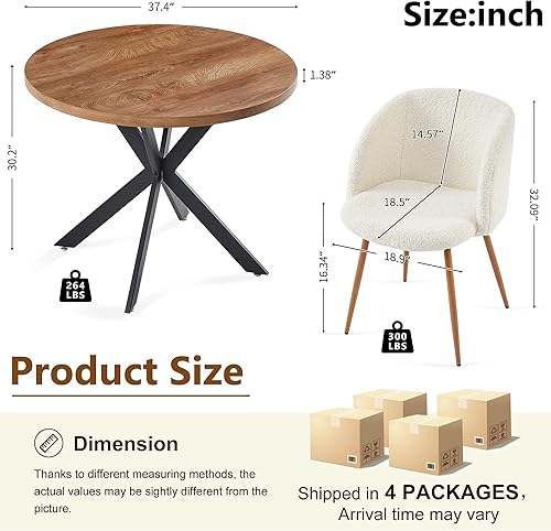 Miniatura 6 de Homedot Juego de Mesa de Comedor de 5 Piezas para 4, Mesa Redonda de Cocina y Comedor para el Hogar de 37 Pulgadas de Diámetro con Tablero Grueso, 4