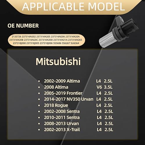 Miniatura 2 de Sensor de posición del árbol de levas del motor para Altima Frontier NV350 Urvan Rogue Sentra Urvan X-Trail 2.5L 3.5L 2133726 237316N202 237316N205