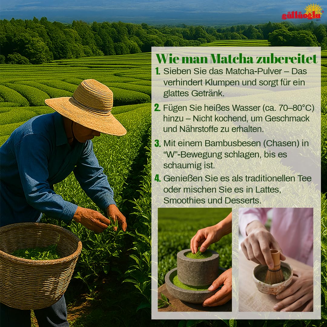 Matcha zielona herbata w proszku o ceremonialnej jakości – AAAA – 100 g – pierwsze zbiory z Nishio, Japonia – mielenie kamienia – do herbaty, latte, smoothie i pieczenia
