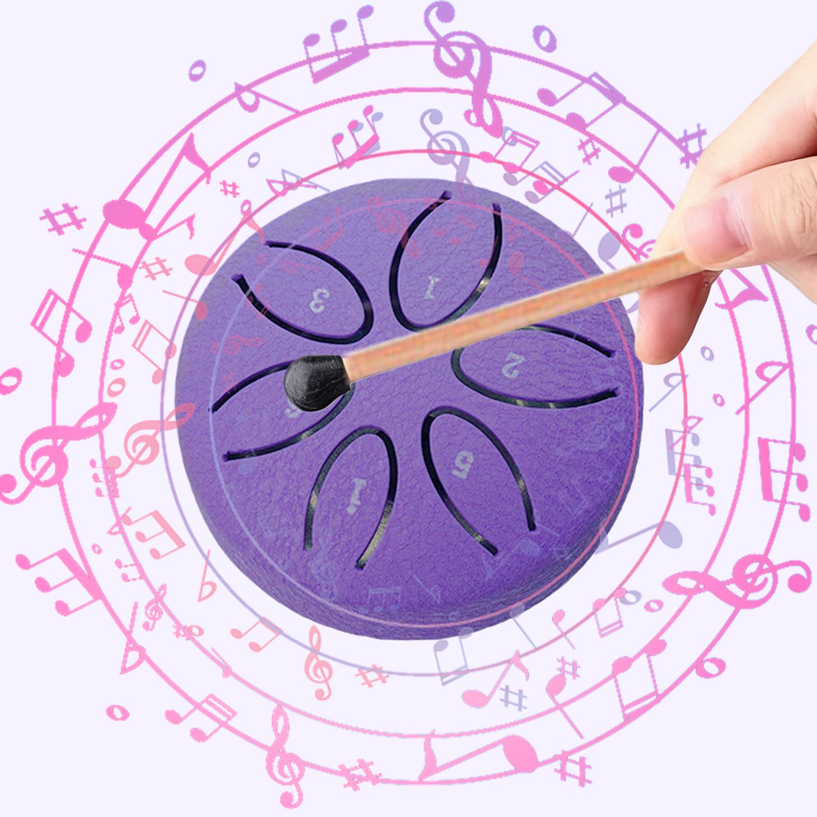 Set di 2 tamburi a pioggia, 3 pollici, 6 toni, con custodia in tessuto, libro musicale e bacchetta, strumento a percussione per lezioni di musica o regalo (verde e viola)