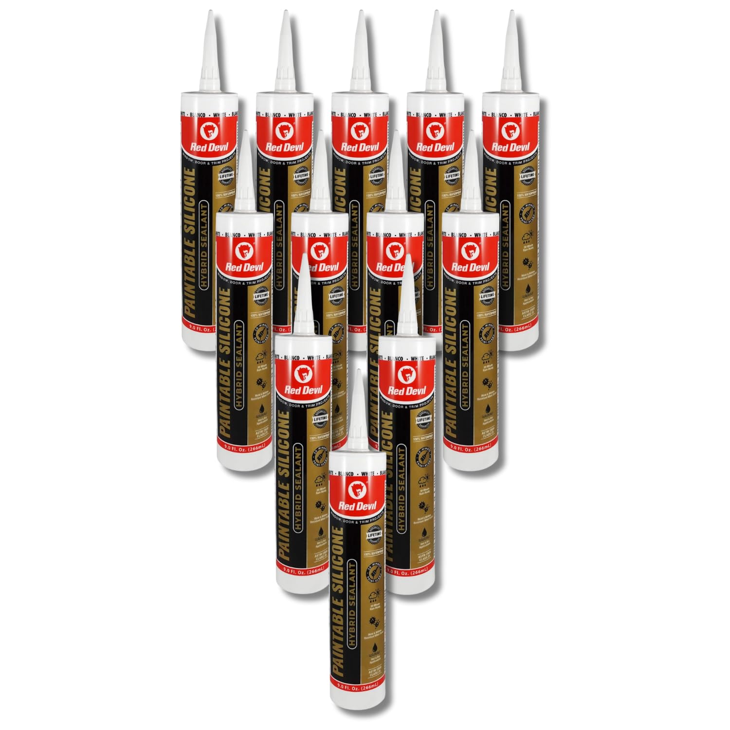 Red Devil 0985 Paintable Silicone Hybrid Sealant, 9 oz., White, 12 Pack