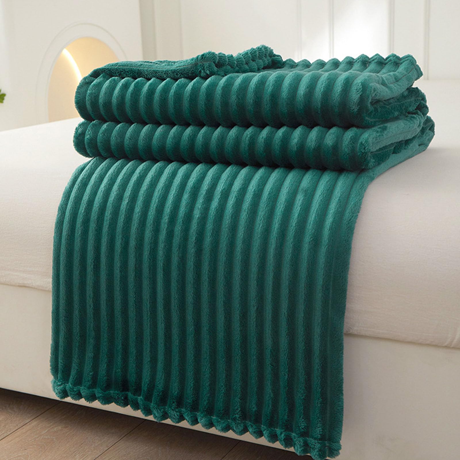 DOTBUY-SHOP Flannel Blanket Soft Throw Blanket, Striped Solid Color Blankets and Throws, Warm Flannel Throw fit all Season, Flannel Blankets for Sofas, Bed, Travel (150x200cm,Dark Green) — image 1