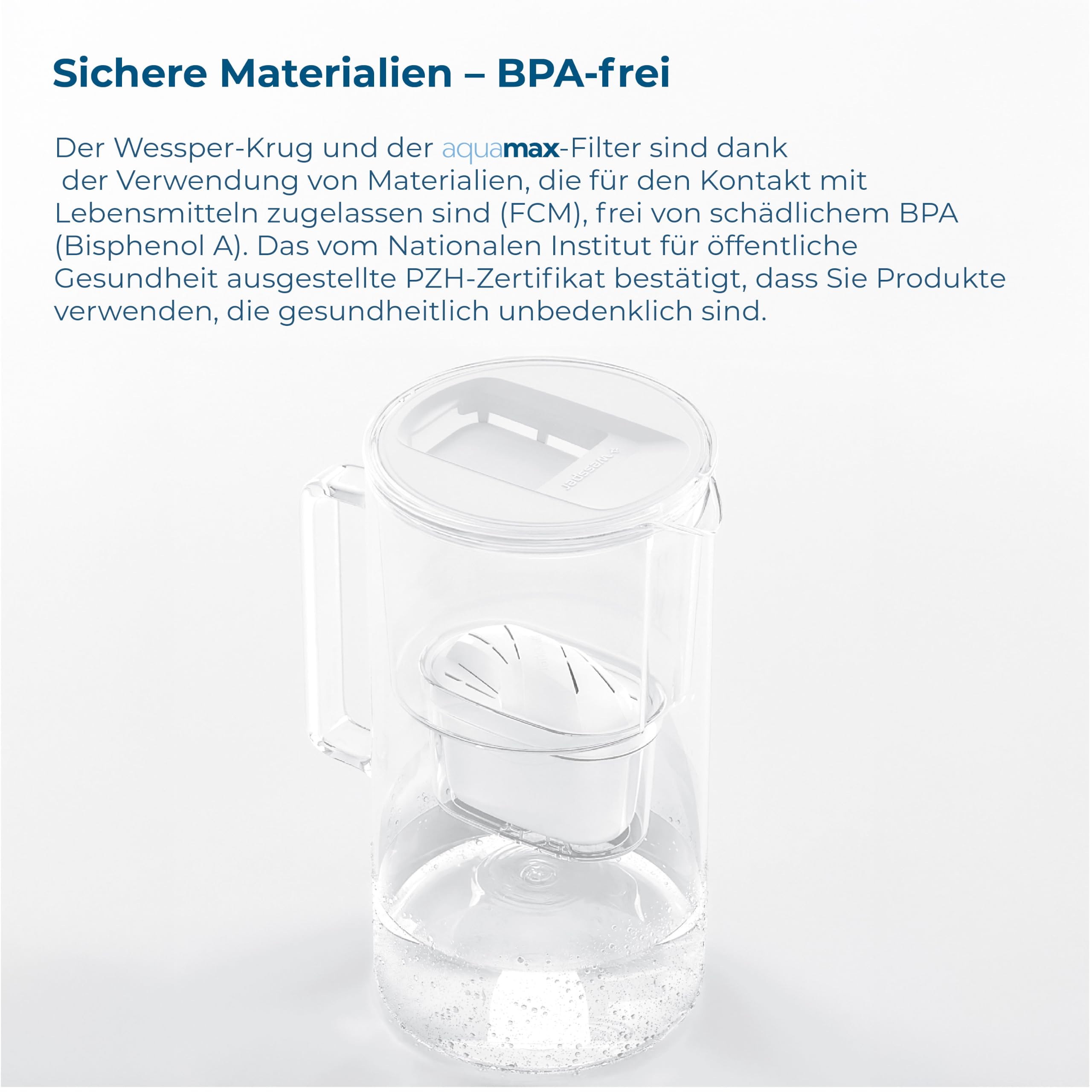 Wessper Wasserfilter Kanne Glas 3 L, Set Wasserkanne und 2 Filterkartuschen, Kompatibel mit Brita Maxtra, Wasserkaraffe für Trinkwasser mit Ersatz Filter - Weiß