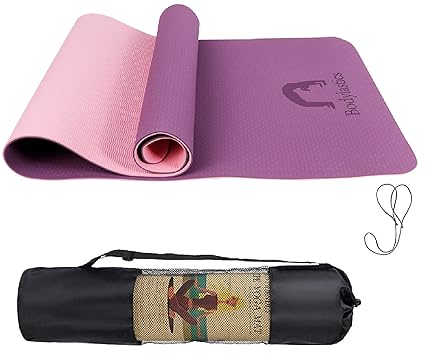 Bodylastics Yoga Mat for Men and Women with Carry Bag TPE 6ft x 2ft x 6mm Large Size Anti Slip & Anti Tear Workout Mat