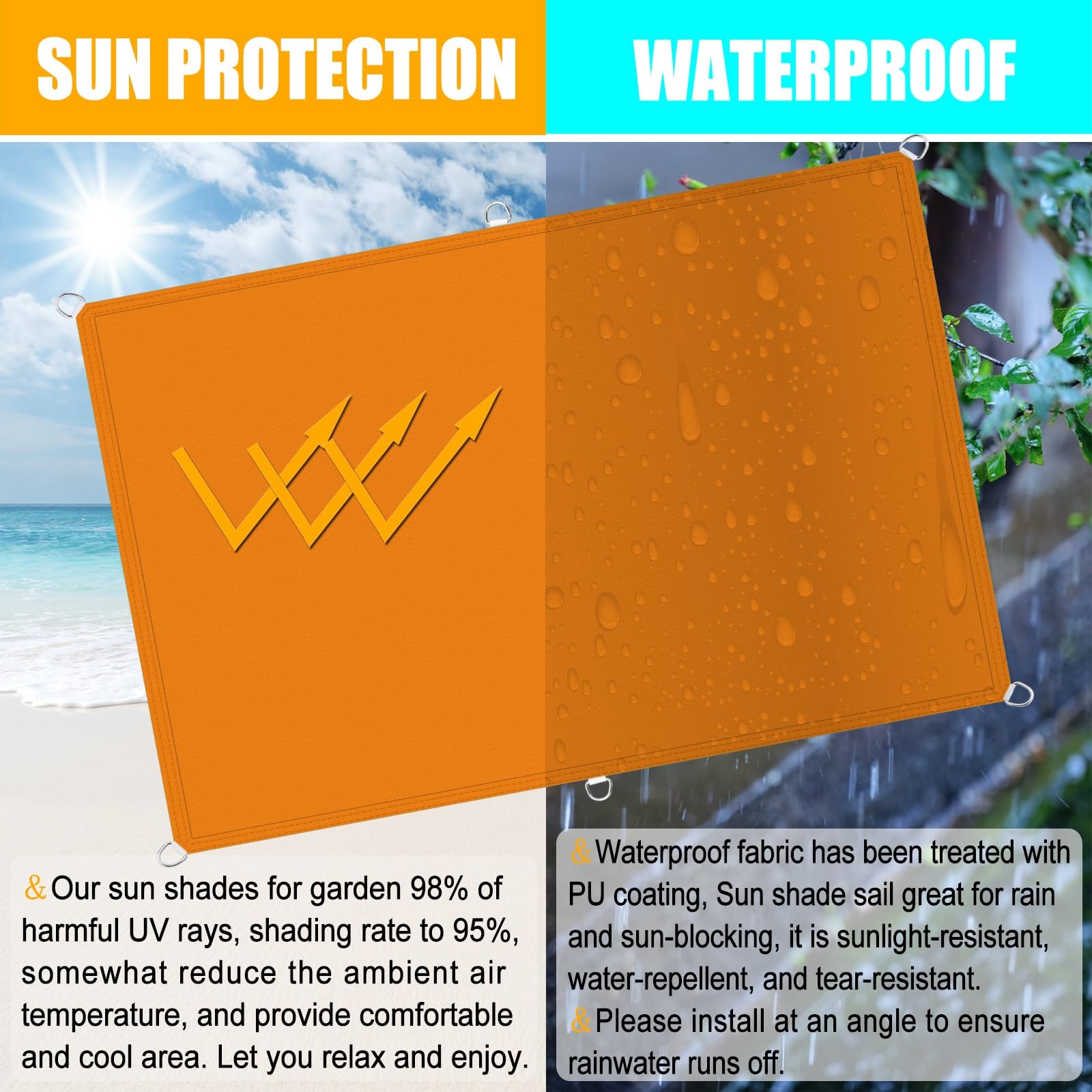 Voile D'ombrage Rectangulaire Pour Terrasse Et Jardin - 1.2x3.3m, Anti-UV 98%, Imperméable, Avec œillets - Vert Foncé