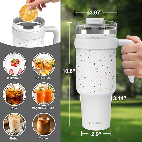Miniatura 6 de Hydraful Vaso aislado de 40 onzas con asa y tapa de popote a prueba de fugas, taza de café de viaje al vacío de acero inoxidable, taza de batido