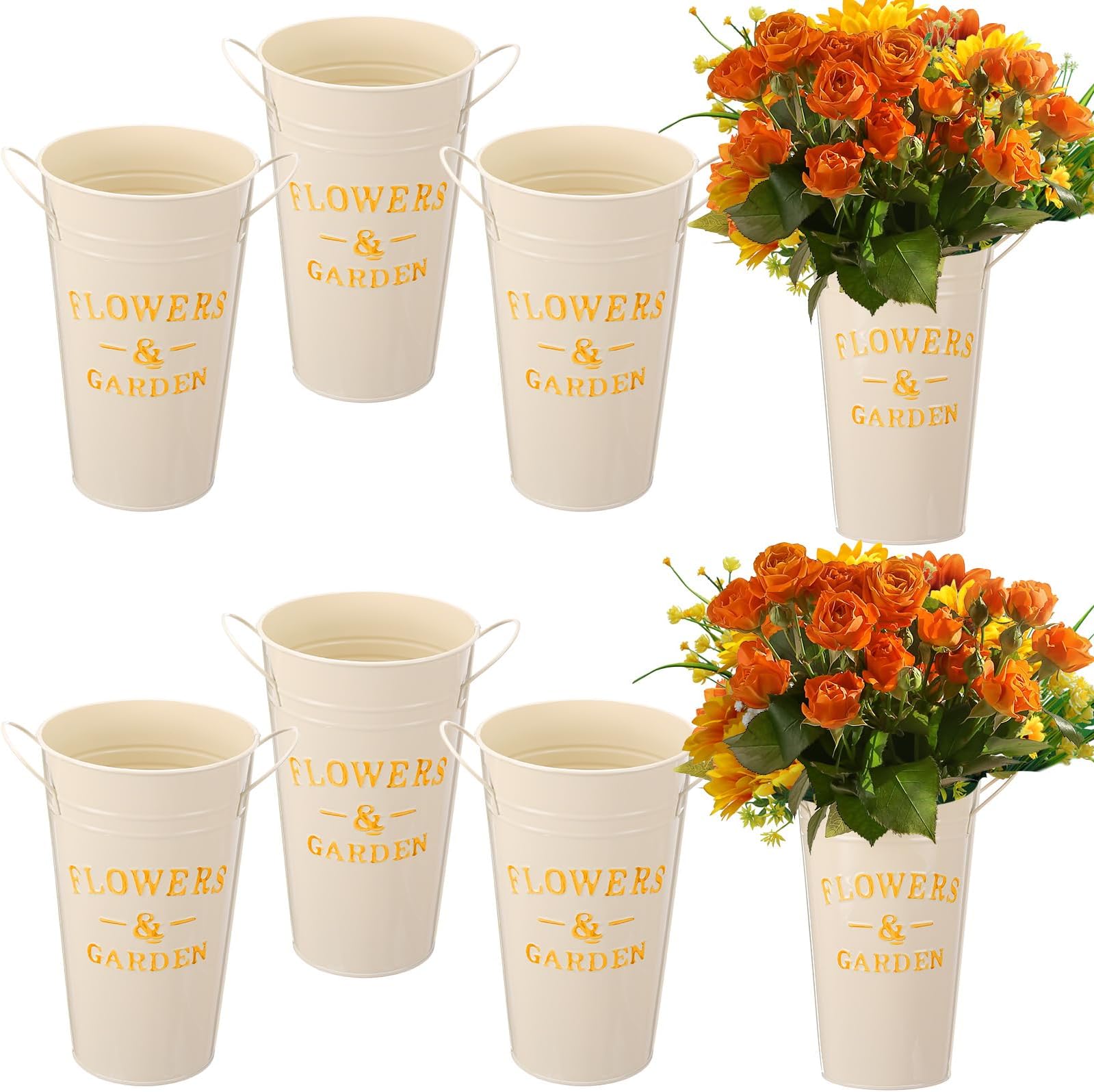 Chumia 12 Pcs Galvanized Flower Bucket 9 Inch Metal Vase