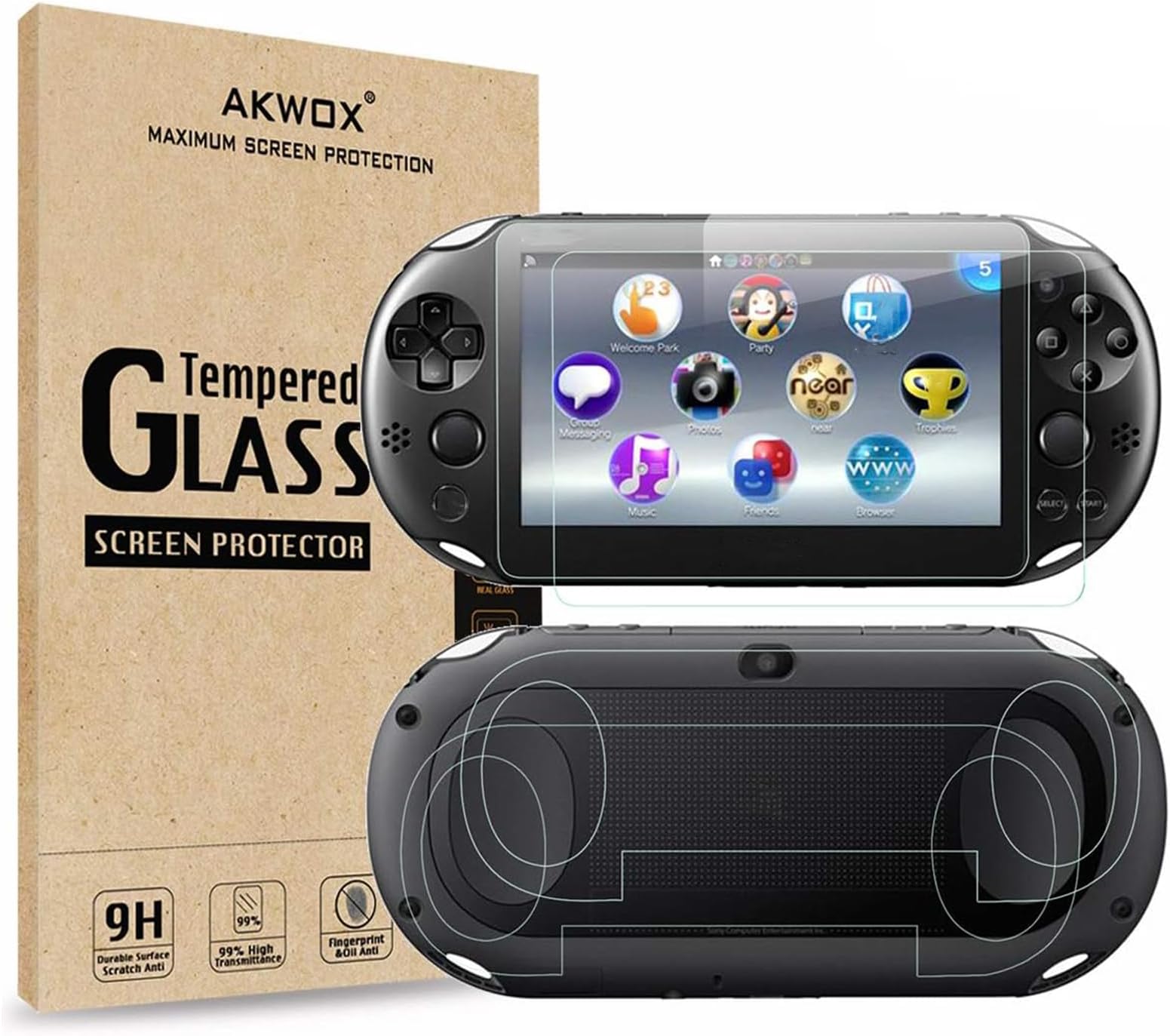 AKWOX (4-Pack) Screen Protectors for Sony PlayStation Vita 2000 with Back Covers, Akwox 9H Tempered Glass Front Screen Protector and HD Clear Crystal PET Back Screen Protective Film for PS Vita PSV 20