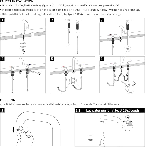 Miniatura 9 de KES L4317LFF12-BN - Grifo de baño de 8 pulgadas con 3 agujeros, moderno, latón con mangueras de suministro, níquel cepillado, drenaje de fregadero