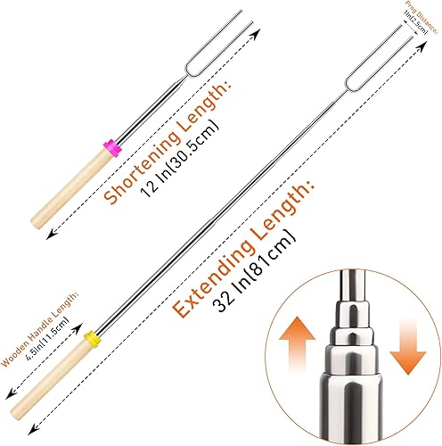 Miniatura 2 de HOOPLE Smores Sticks para hoguera, palos telescópicos para asar malvaviscos de 32 pulgadas, pinchos para fogata, barbacoa, hoguera, artículos