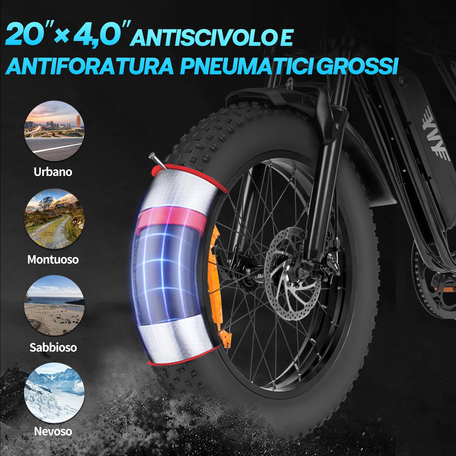 YVY Bici Elettrica, Batteria Rimovibile 20/40 Ah, Autonomia 120 km/150 km/300 km, Bicicletta Elettrica Uomo 7 Velocità, Ebike Doppia Sospensione, Doppio Disco, Schermo LCD