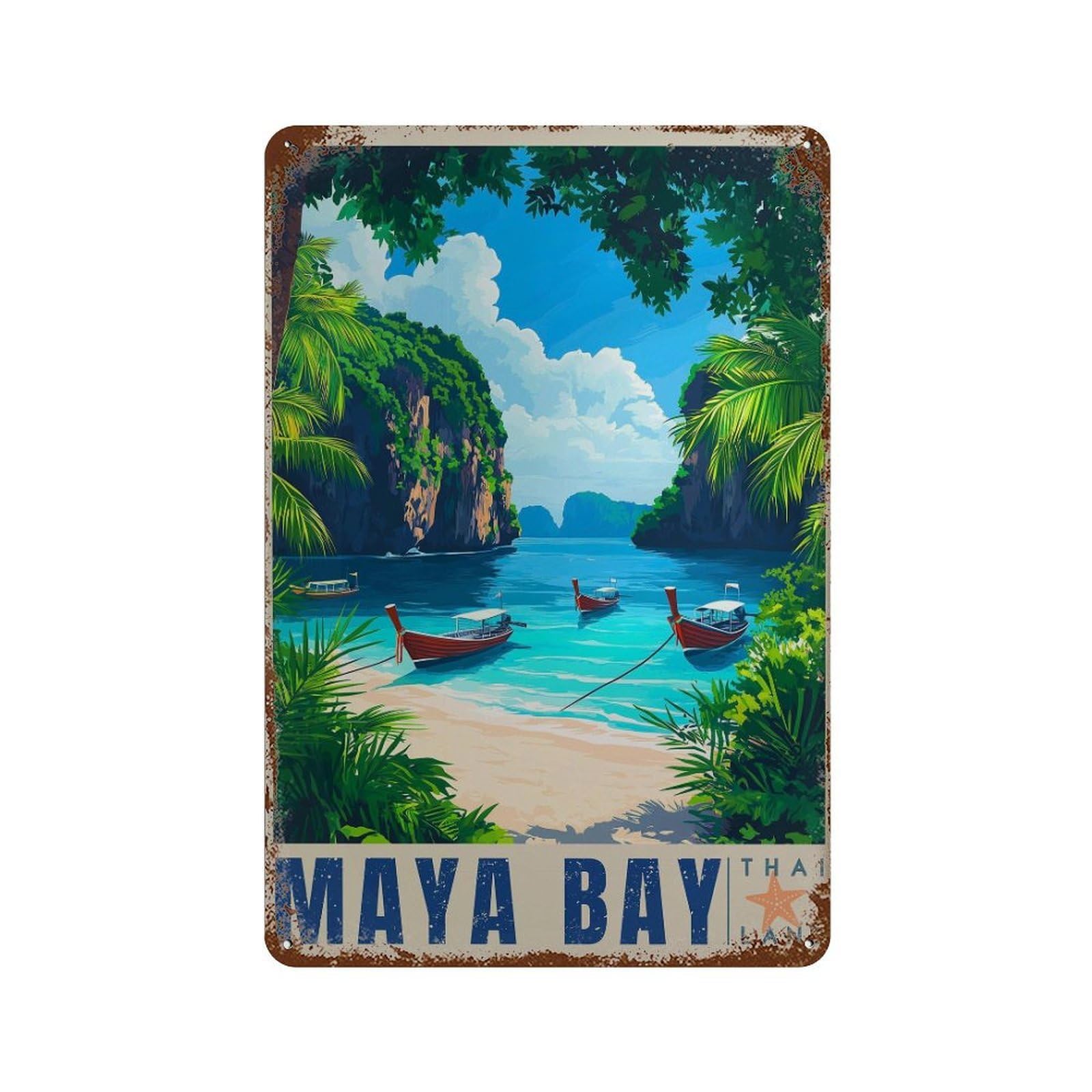 xiaoxiaoshen Maya Bay Thailand Tropical Travel Wall Decor Art Metal Tin Poster Modern Home Decor Art Home Bar Shop Decorations Vintage Sign 30x20cm