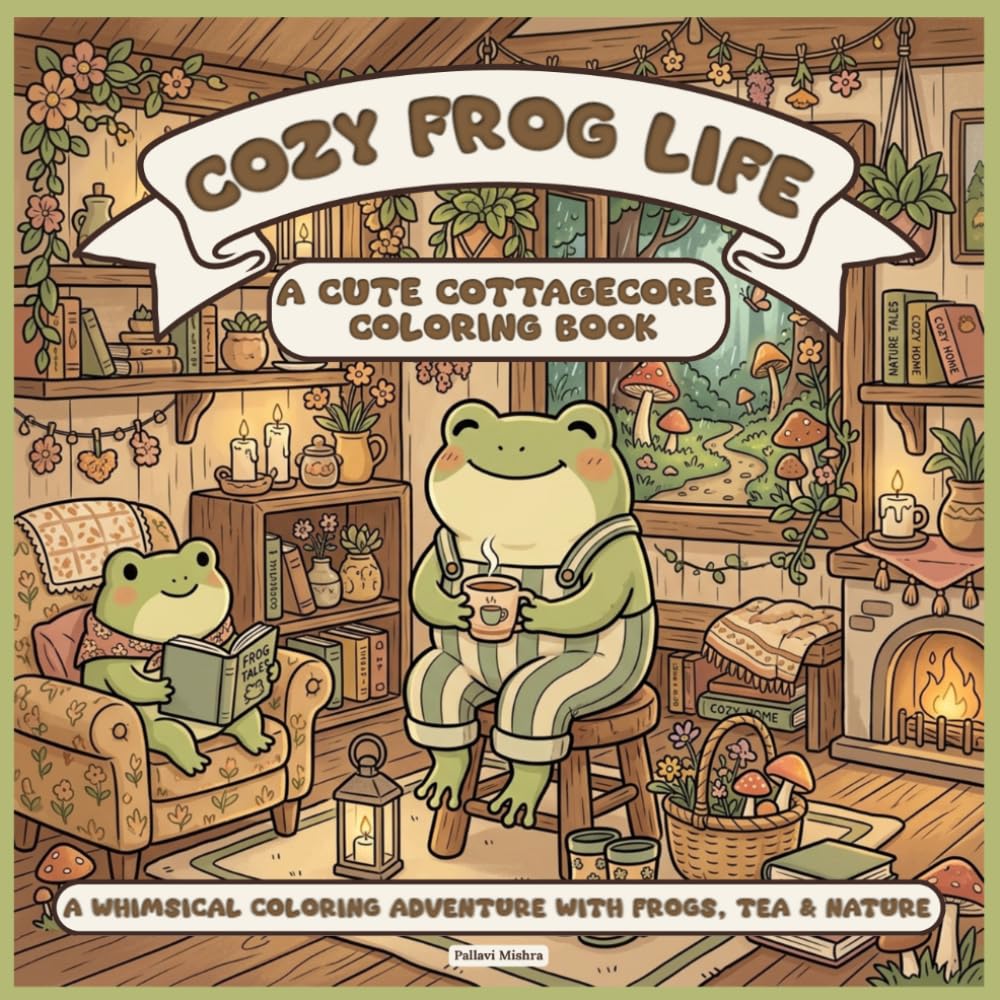 Cozy Frog Life: A Cute Cottagecore Coloring Book: A Whimsical Coloring Adventure with Frogs, Tea & Nature