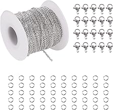 Comius Sharp 33 Feet 2 mm Stainless Steel Cable Link Chains, Necklaces with 20 Pieces Lobster Class, and 40 Pieces Jump Rings DIY Jewelry Making Kit Set