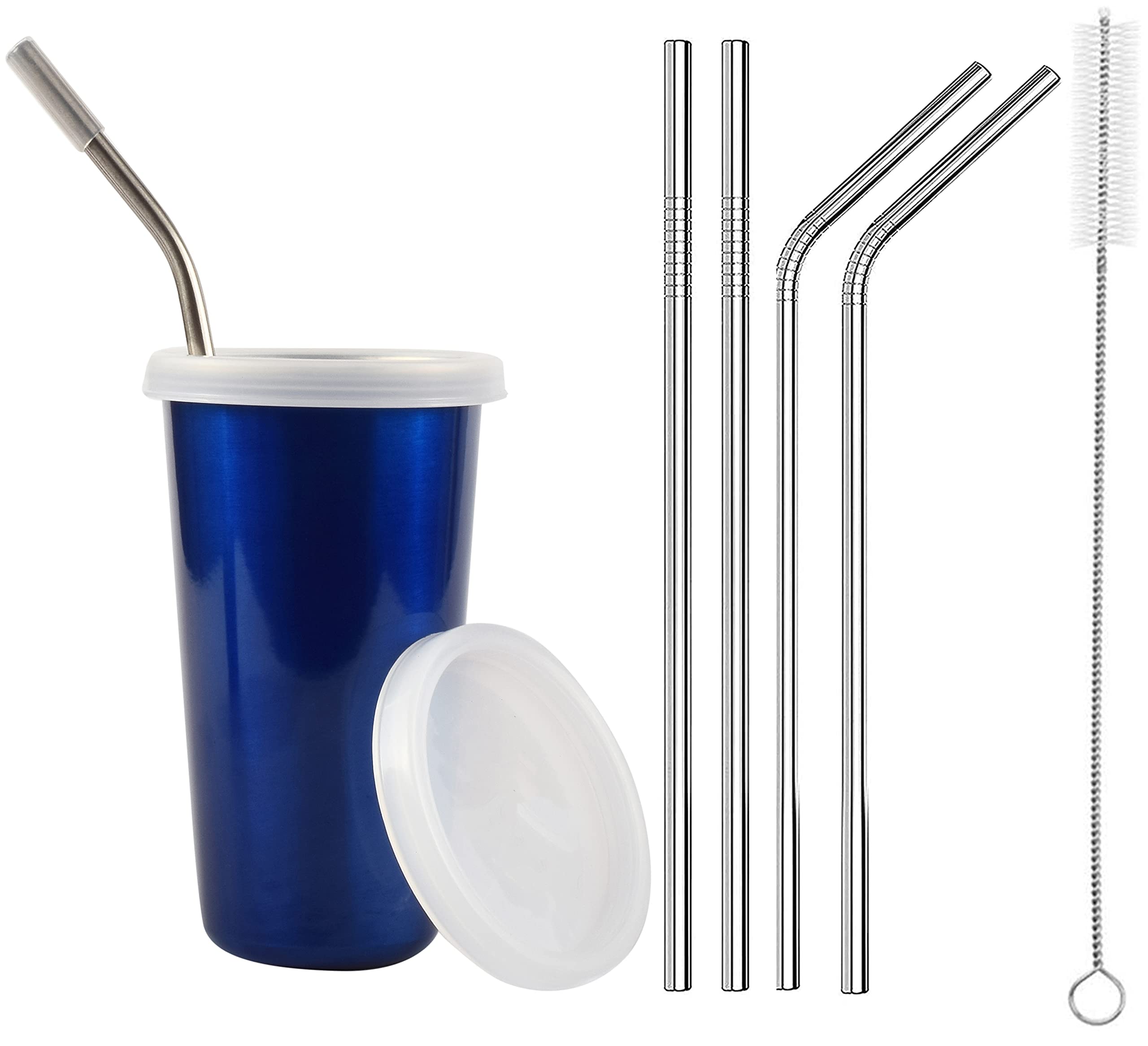 PARABRAHMA Stainless Steel Sipper/Sippy Cup with Straw Glass with Gum Protection for Kids 4 Straw and 1 Cleaning Brush (370 ml, 1-4 Years) (Blue)-image-26