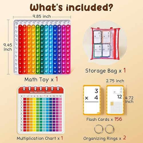 Miniatura 4 de JoyCat Tarjetas flash de multiplicación + gráfico Pop Fidget - Tarjetas de juego de matemáticas perforadas de 156 agujeros para niños de 8 años en