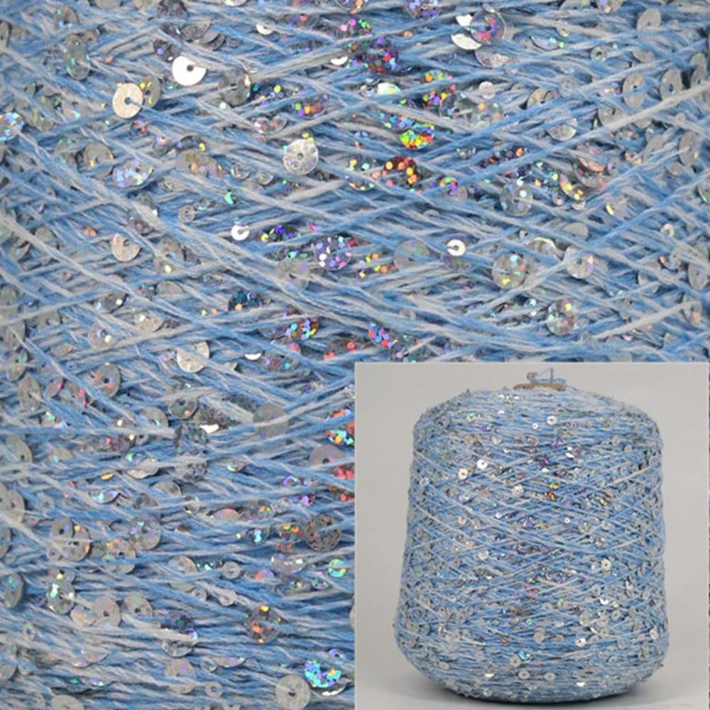 ROCILA Hilo de algodón de Lujo de 500 g, Hilo de Punto con Lentejuelas de 6 mm/3 mm, Hilo Ideal para Combinar con Otros Hilos