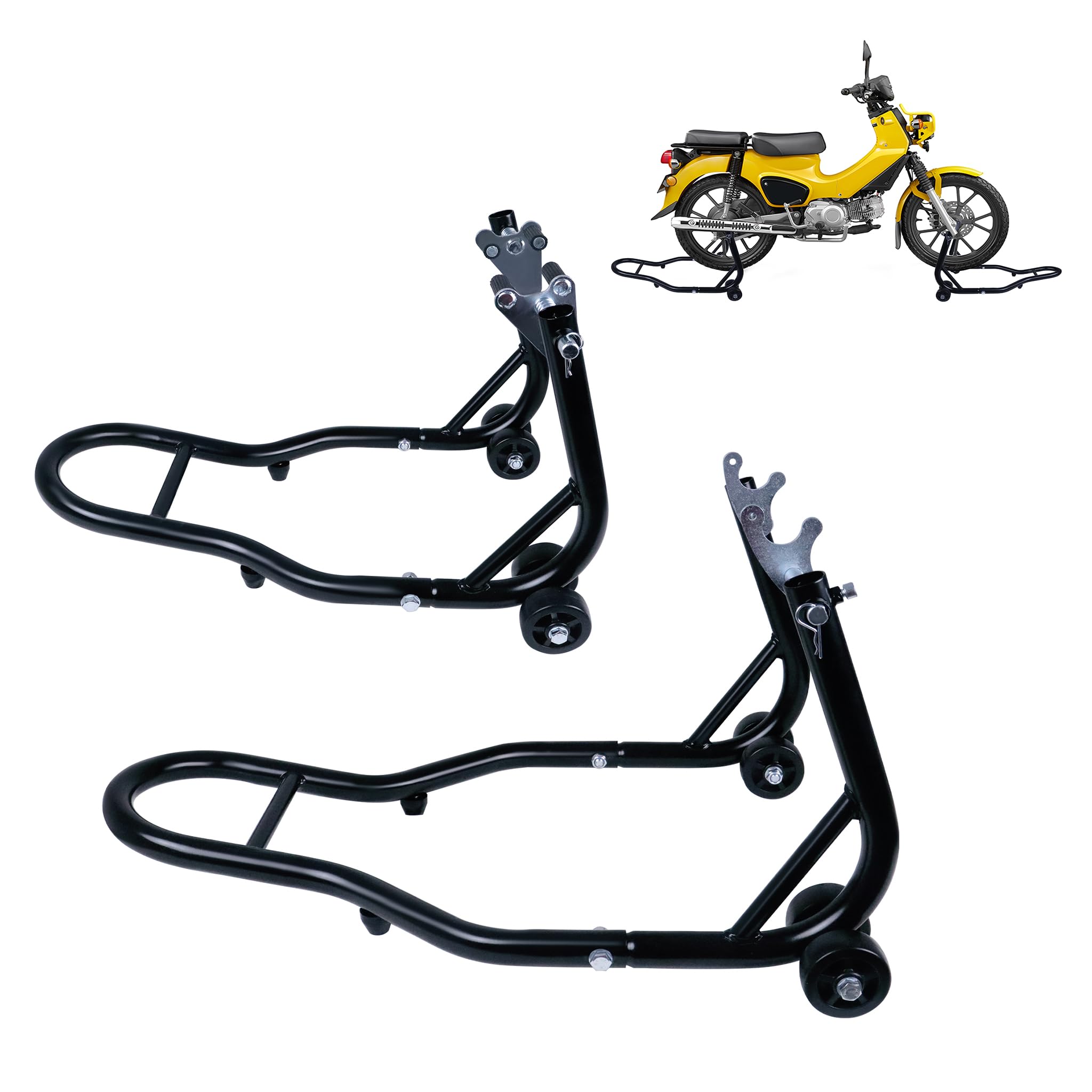 YRHome 2 Stück Motorradständer Vorne + Hinten Motorradheber Motorrad Ständer Motorrad Heber mit 4 Rollen Motorrad Hebebühne