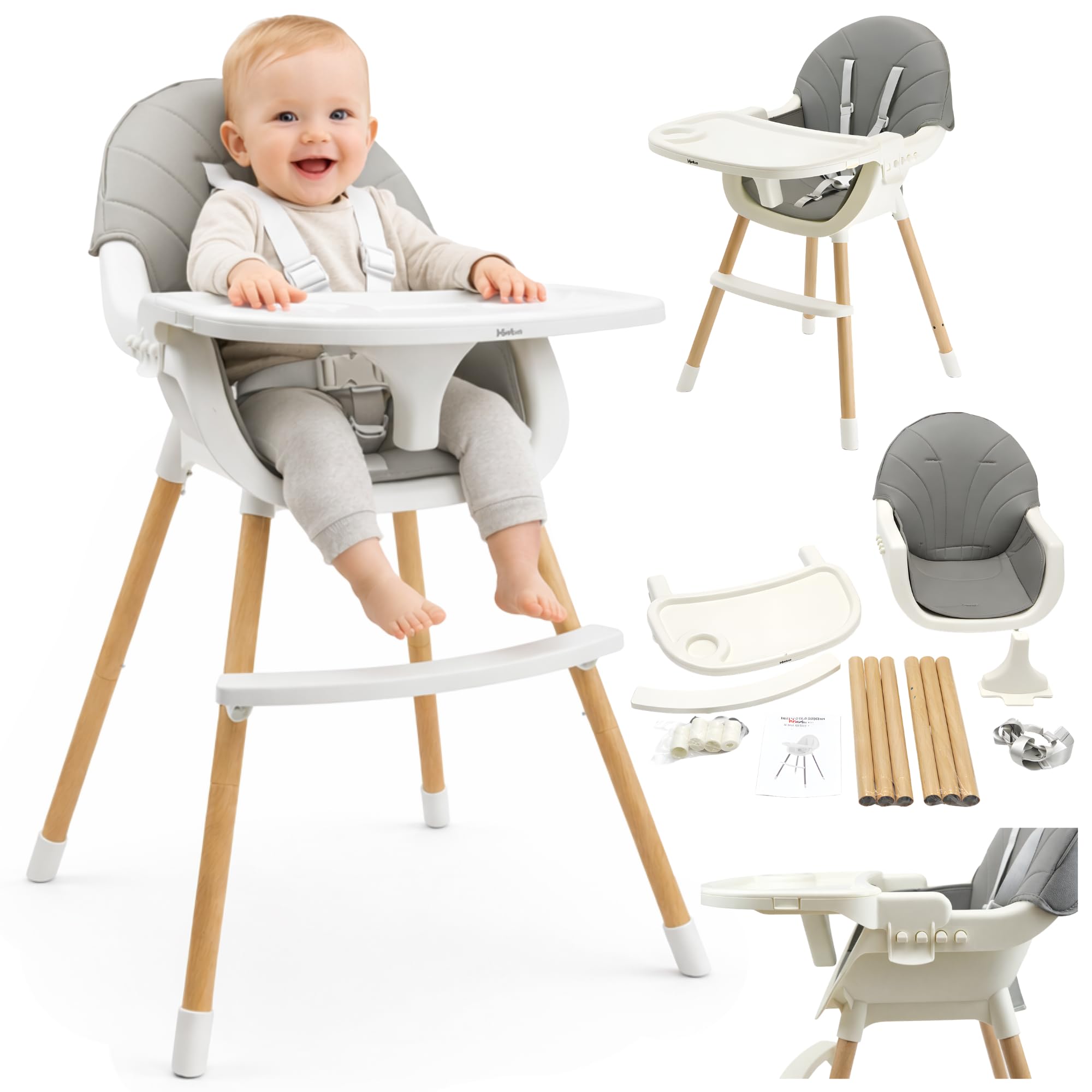 Stillstuhl 3in1, Babystuhl, Seniorenstuhl, Abnehmbares Tablett, Edelstahl rutschfeste Fuß, 5-Punkt Gurte, Weichsitz, Pflegeleicht, Fußablage